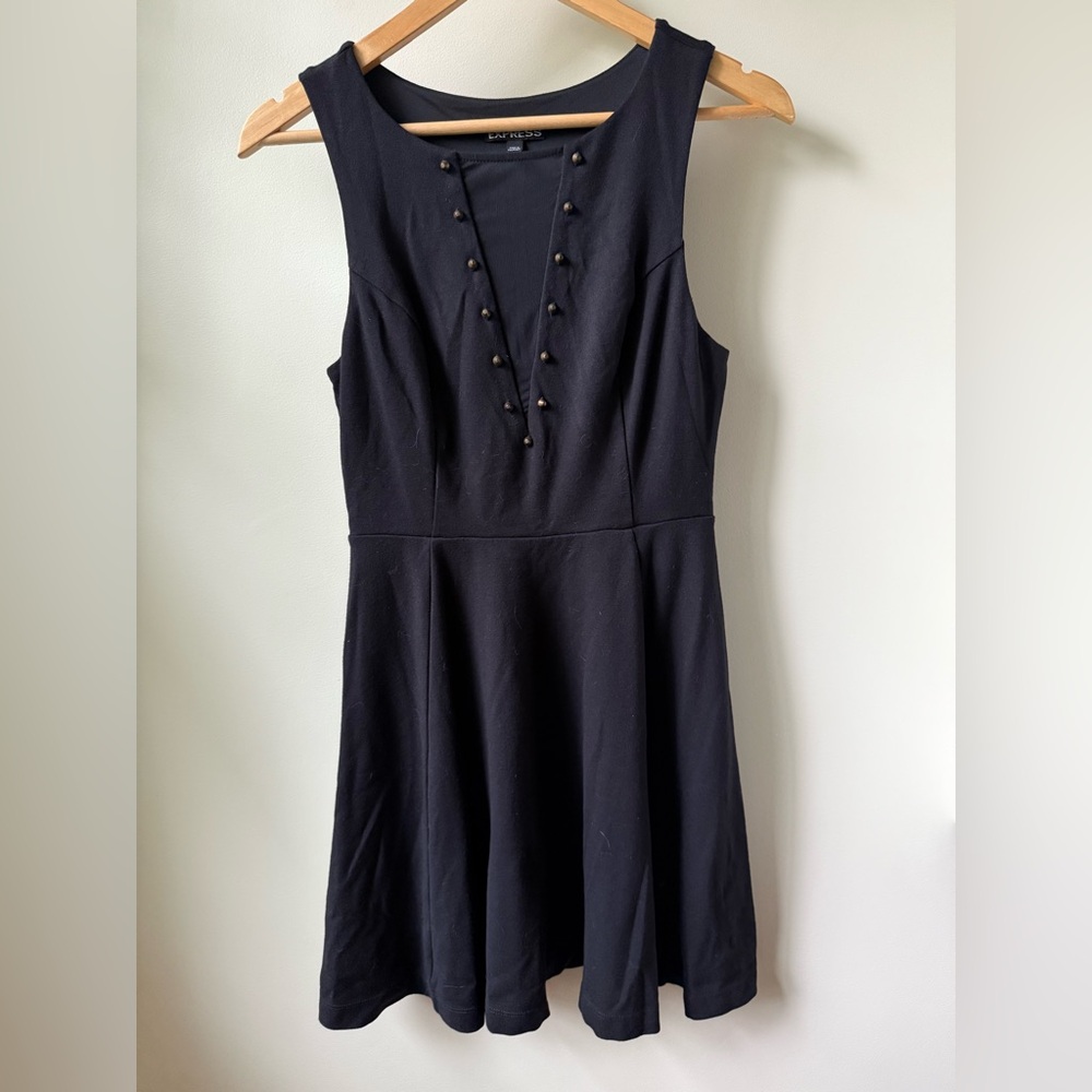 EXPRESS Little Black Dress Fit Flare Rivets Stretch Comfy Flirty‎ Date Night S